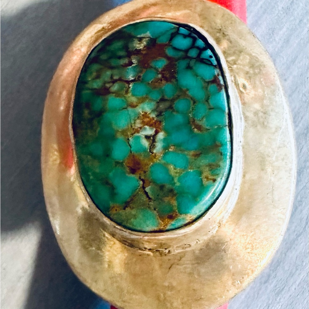 Turquoise and Silver Statement Ring, size 7.5
